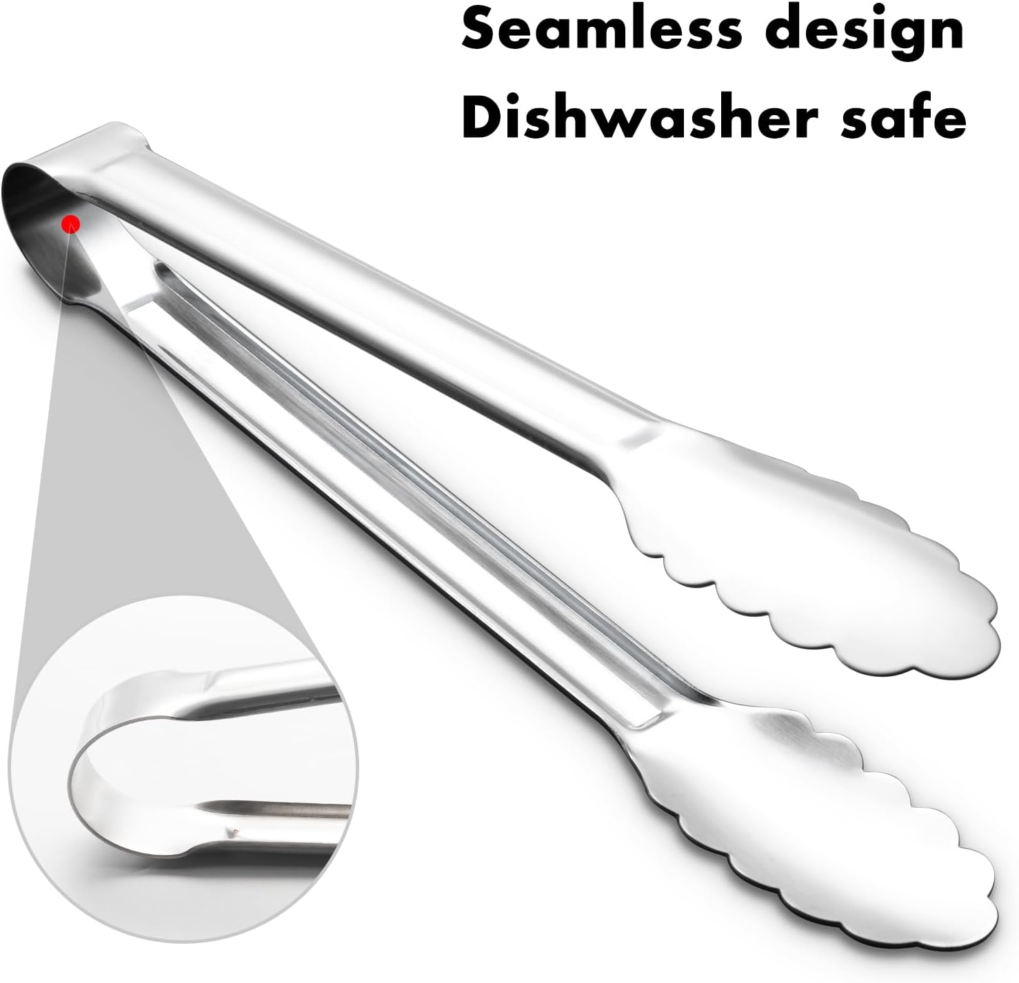Seamless Tongs for Cooking, One-Piece Design, Durable Heat Resistant Stainless Steel Tongs for Kitchen, Grill, BBQ, Salad, Dishwasher Safe, Metal Tongs Set (12" & 9")