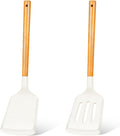 2Pcs Silicone Spatula Set Turner Heat Resistant for Nonstick Cookware Rubber Wok Turner with Wood Handle, Plastic Spatula Silicone for Cooking Use Kitchen Utensils Set White