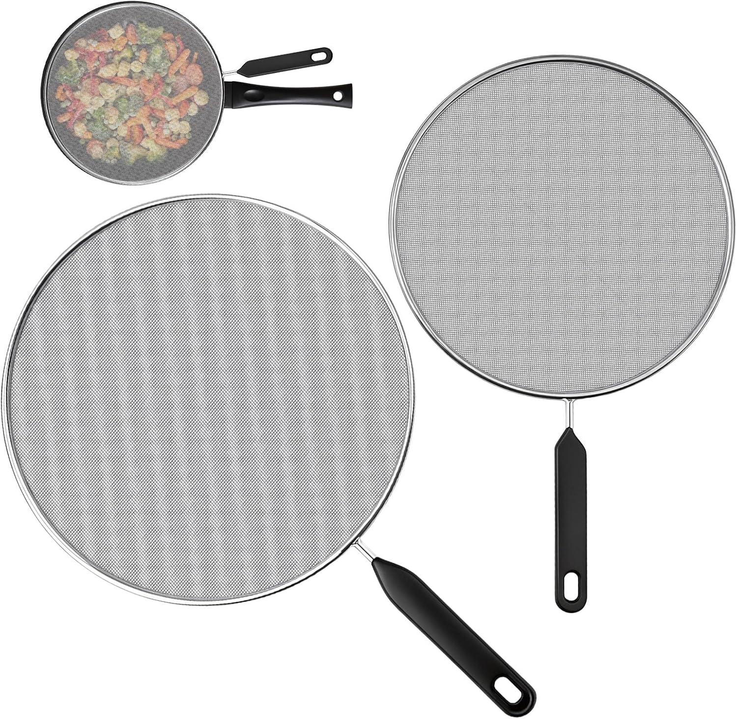2-Pack Splatter Screen for Frying Pan - 8'' 10'' Stainless Steel Grease Splatter Guard - Cover Oil Splash when Sizzling Bacon - Fine Mesh Cover, Splatter Screen for Frying Pan, Cooking Pots