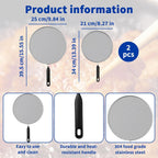 2-Pack Splatter Screen for Frying Pan - 8'' 10'' Stainless Steel Grease Splatter Guard