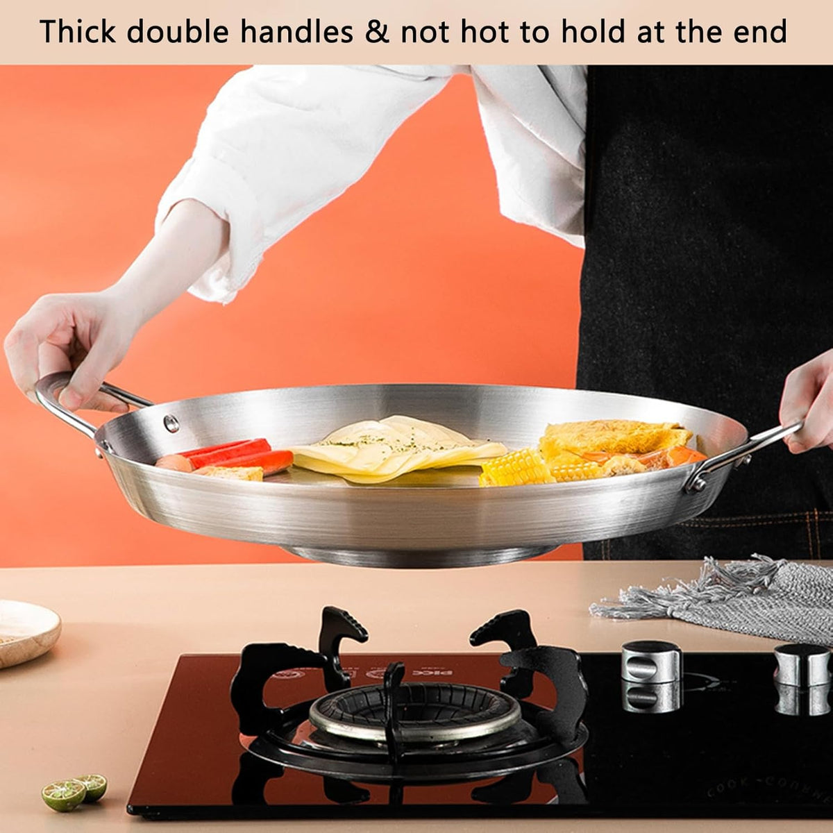 38cm Multifunctional Grill Pan with Double Handles - Silver - Suitable for Induction Gas - Flavour Fushion Cooking Shop