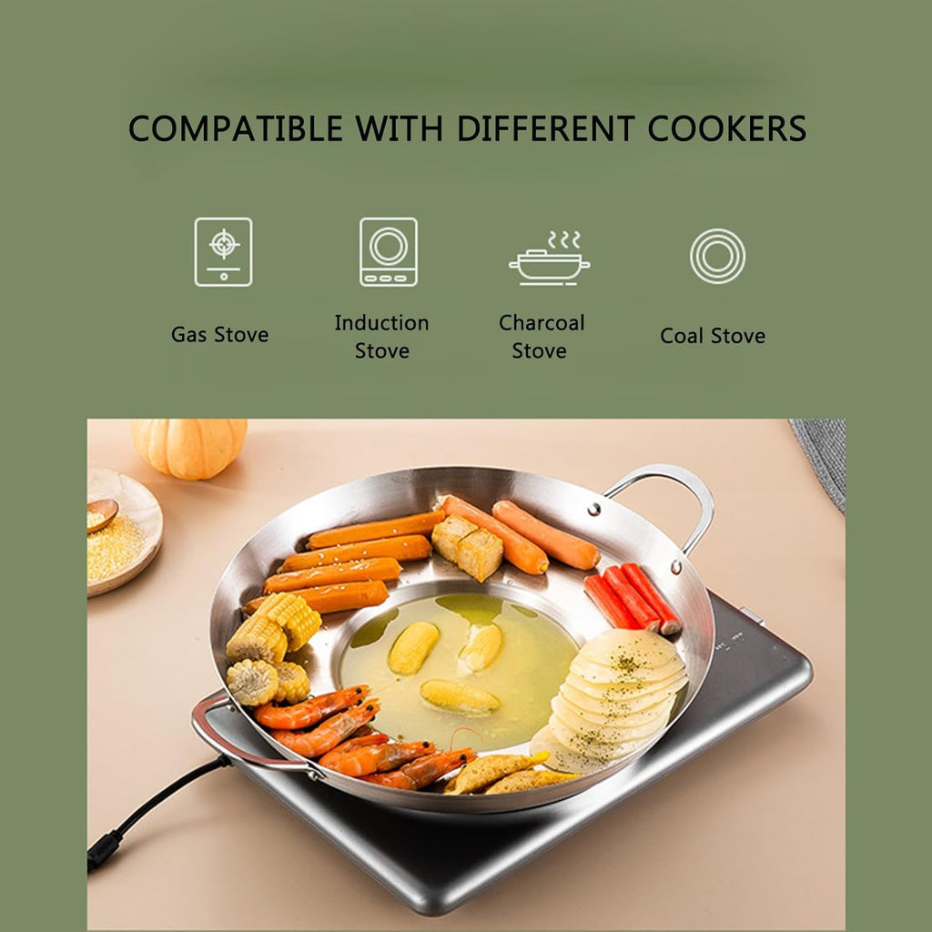 38cm Multifunctional Grill Pan with Double Handles - Silver - Suitable for Induction Gas and Barbecue - Camping Cooking Pan