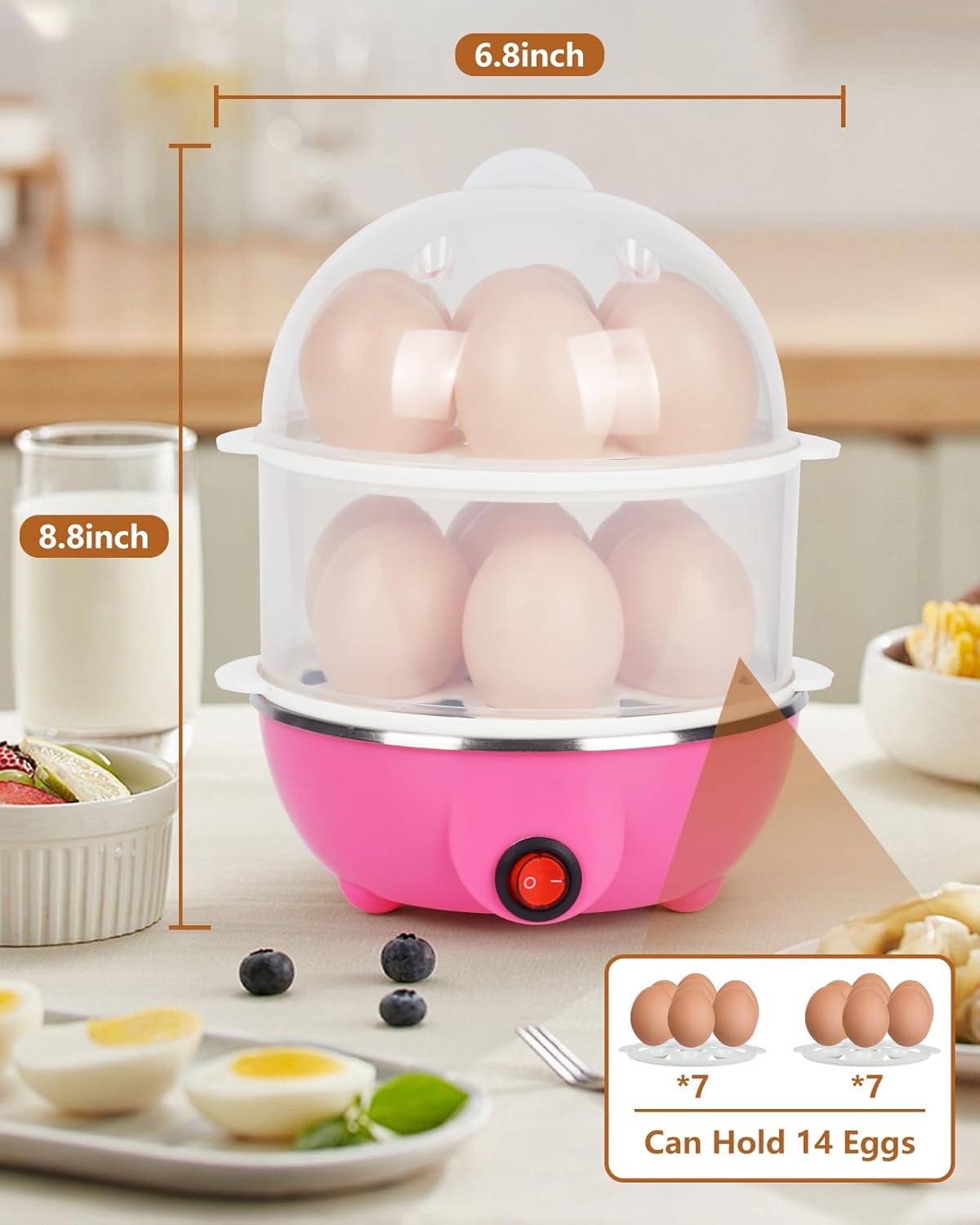 Electric Egg Cooker 14 Egg Capacity Double Layer with Timer Automatic Shut-Off 350W Multifunctional for Steaming Eggs Heating Milk Food Yellow