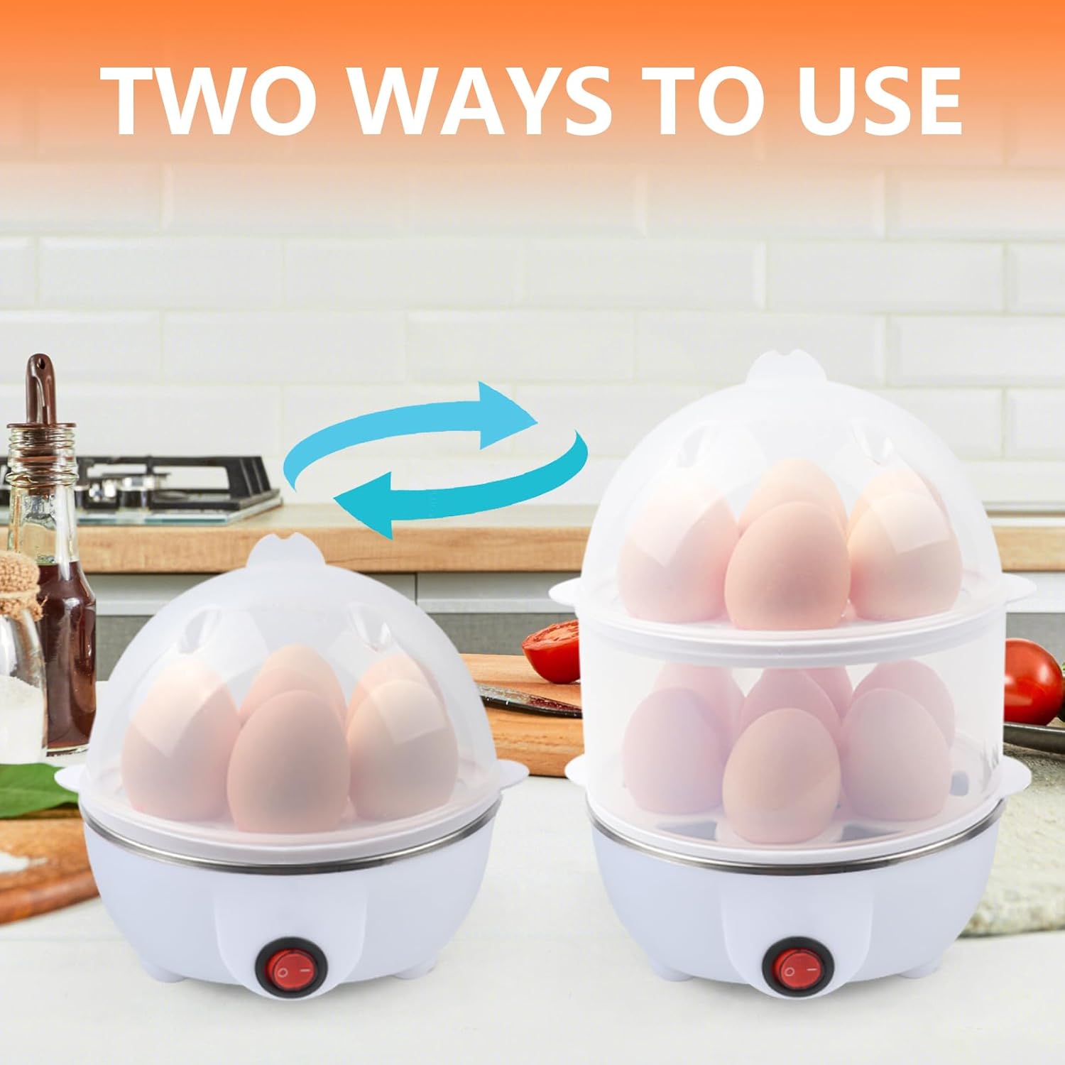 Electric Egg Cooker 14 Egg Capacity Double Layer with Auto Shut-Off Timer 350W Multifunctional for Steaming Eggs Heating Milk Food White