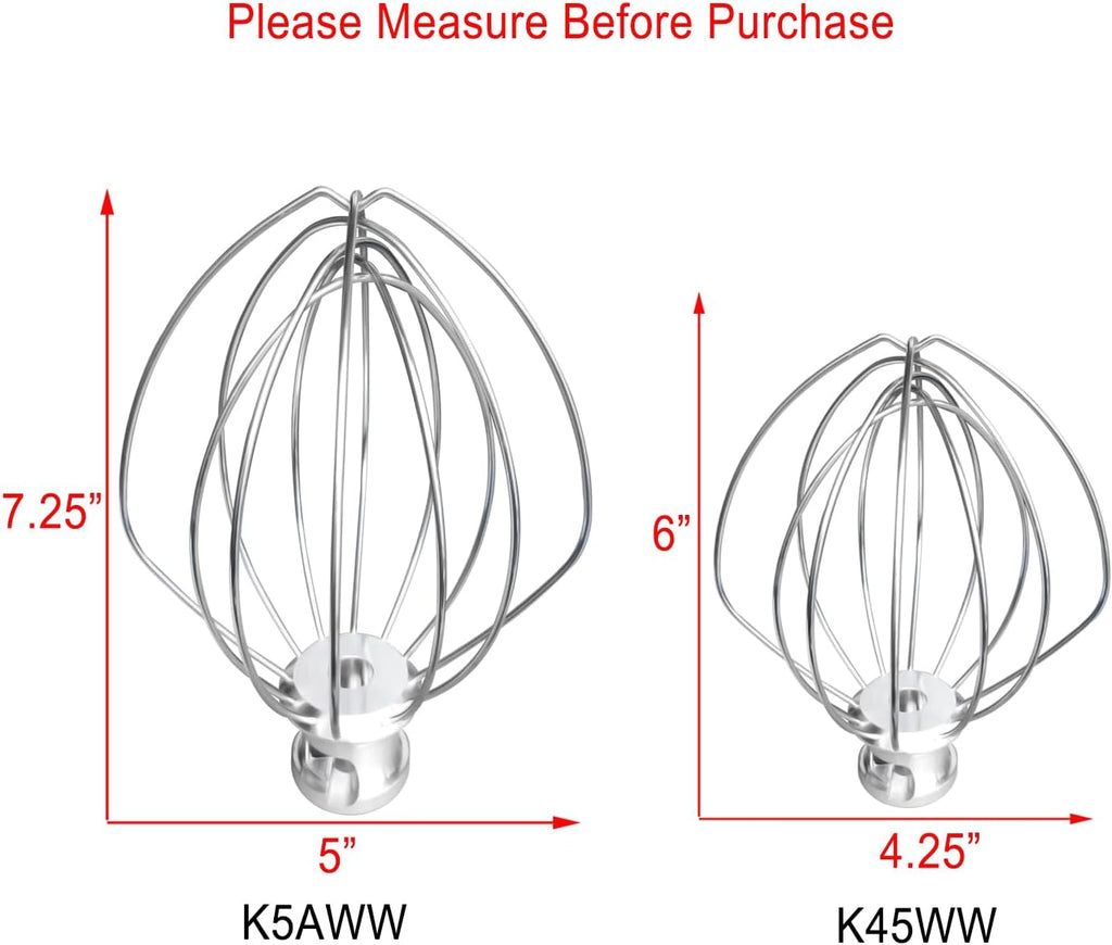 [Upgrade] K5AWW Replacement Whole Stainless Steel Wire Whip for 5 Quart Bowl-Lift 6-Wire Whip Kitchenaid mixer Attachment,Whole Body Food Grade Stainless Steel, Healthier, Rust free, More Durablee