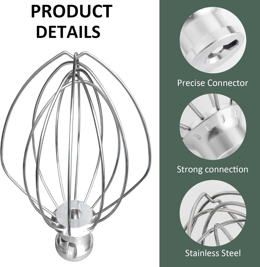 [Upgrade] K5AWW Replacement Whole Stainless Steel Wire Whip for 5 Quart Bowl-Lift 6-Wire Whip Kitchenaid mixer Attachment,Whole Body Food Grade Stainless Steel, Healthier, Rust free, More Durablee