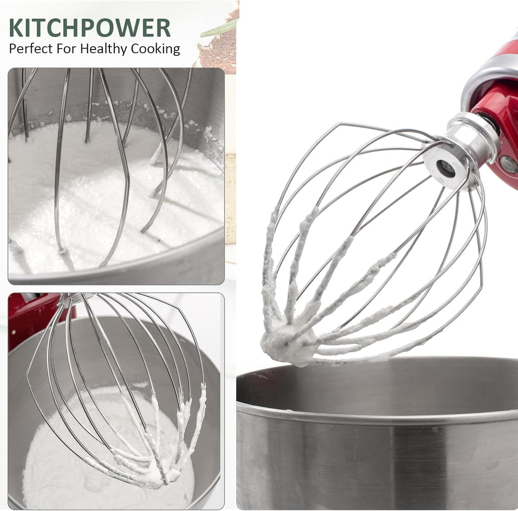 [Upgrade] K5AWW Replacement Whole Stainless Steel Wire Whip for 5 Quart Bowl-Lift 6-Wire Whip Kitchenaid mixer Attachment,Whole Body Food Grade Stainless Steel, Healthier, Rust free, More Durablee