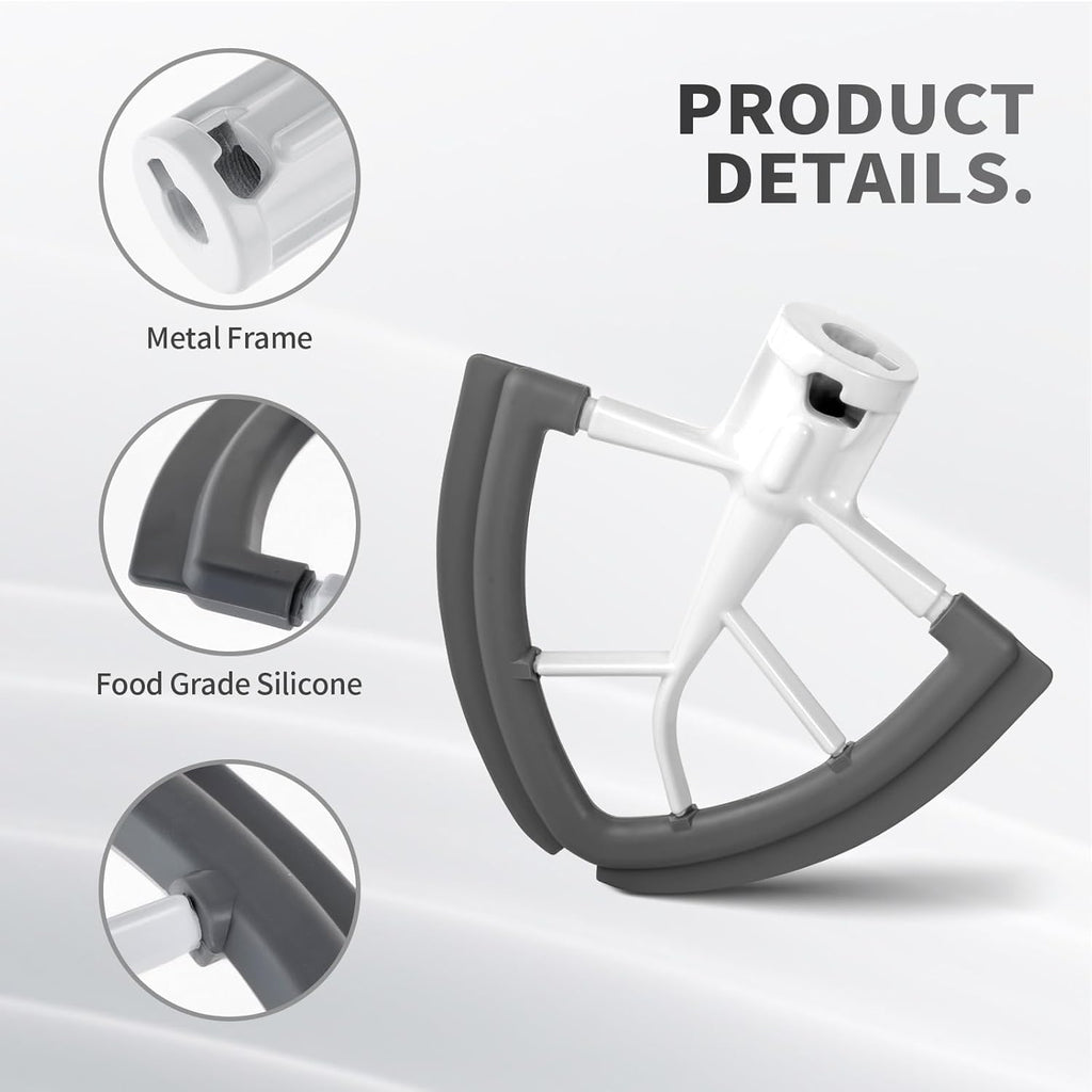 Flex Edge Beater For Kitchenaid Mixer Accessory,Kitchen Aid Attachments For Mixer,Fits Tilt-Head Stand Mixer Bowls For 4.5-5 Quart Bowls,Beater With Silice Edges,Grey