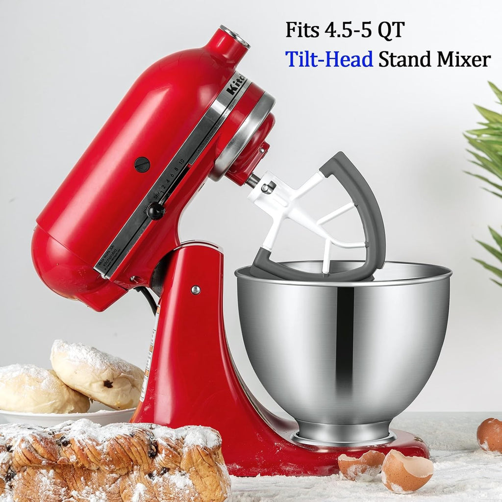Flex Edge Beater For Kitchenaid Mixer Accessory,Kitchen Aid Attachments For Mixer,Fits Tilt-Head Stand Mixer Bowls For 4.5-5 Quart Bowls,Beater With Silice Edges,Grey
