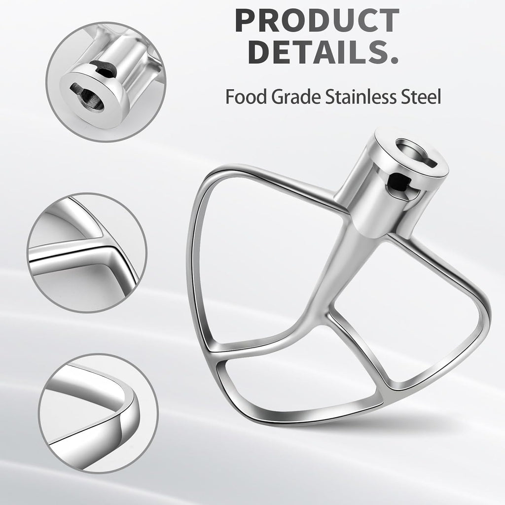 K45B Stainless Steel Flat Beater for Kitchenaid 4.5-5 Quart Tilt Head Stand Mixer, Polished Paddle Attachment for KitchenAid Mixer by ，Dishwasher Safe