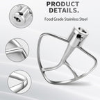 K45B Stainless Steel Flat Beater for Kitchenaid 4.5-5 Quart Tilt Head Stand Mixer, Polished Paddle Attachment for KitchenAid Mixer by ，Dishwasher Safe