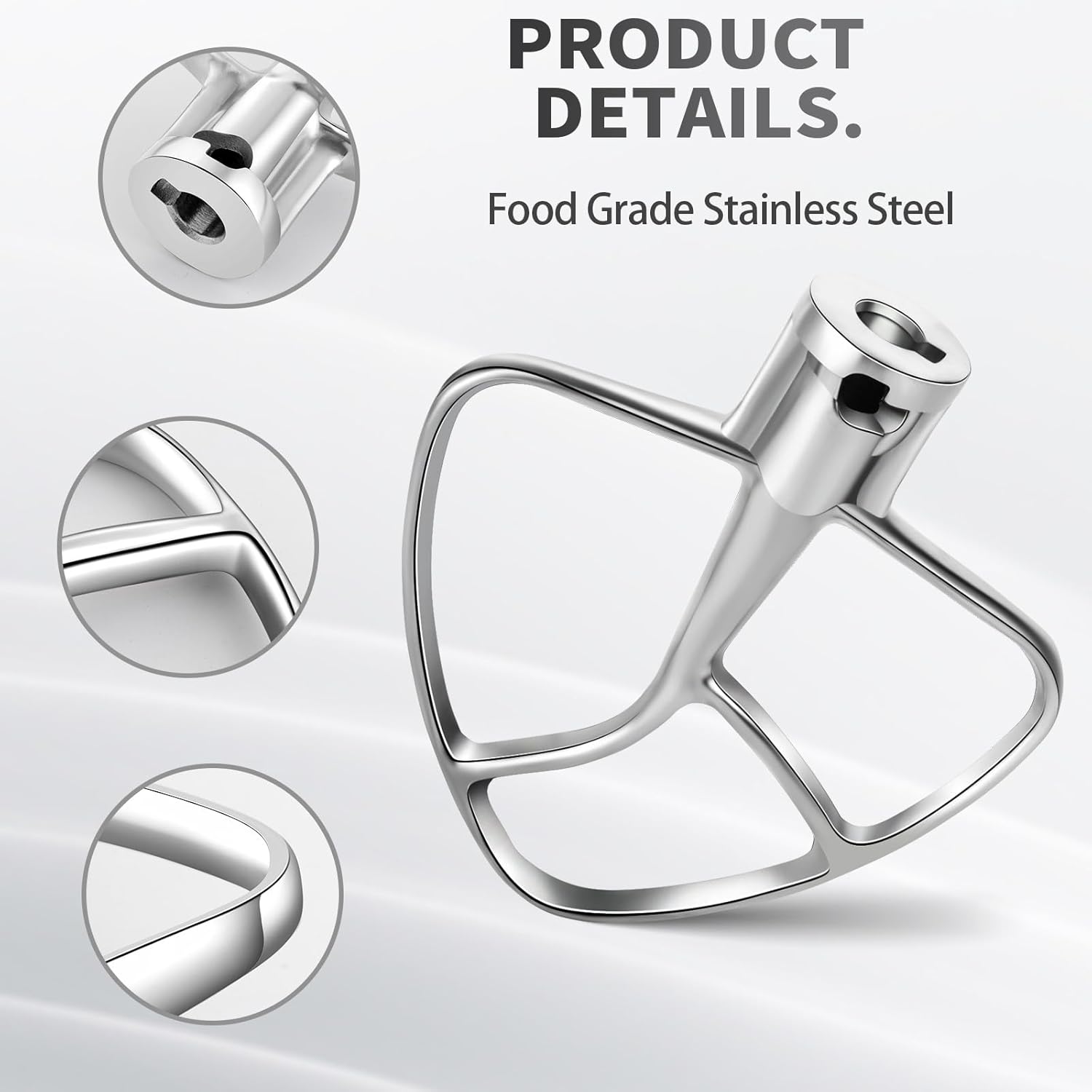 K45B Stainless Steel Flat Beater for Kitchenaid 4.5-5 Quart Tilt Head Stand Mixer, Polished Paddle Attachment for KitchenAid Mixer by ，Dishwasher Safe
