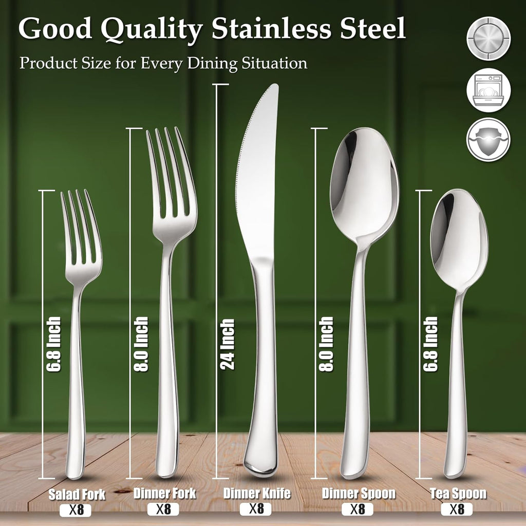 40-Piece High-End Silverware Set with Forks Spos and Knives, Stainless Steel Serving Utensils for 8 with Mirror Finished Handle, Durability and Dishwasher Safe for Restaurant, Weddings
