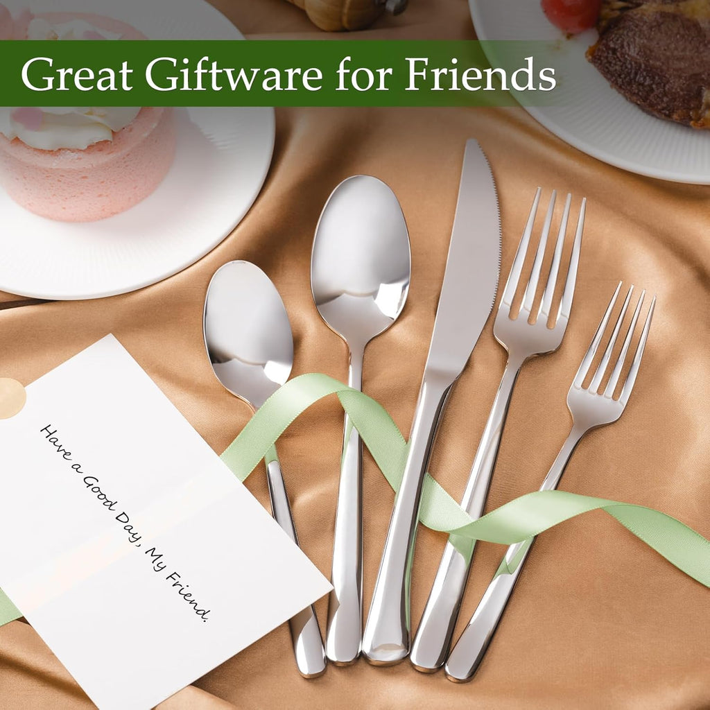 40-Piece High-End Silverware Set with Forks Spos and Knives, Stainless Steel Serving Utensils for 8 with Mirror Finished Handle, Durability and Dishwasher Safe for Restaurant, Weddings