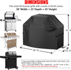 Grill Cover, 58 inch BBQ Gas Grill Cover for Outdoor Grill, Waterproof, Anti-UV, Rip-Proof, Black