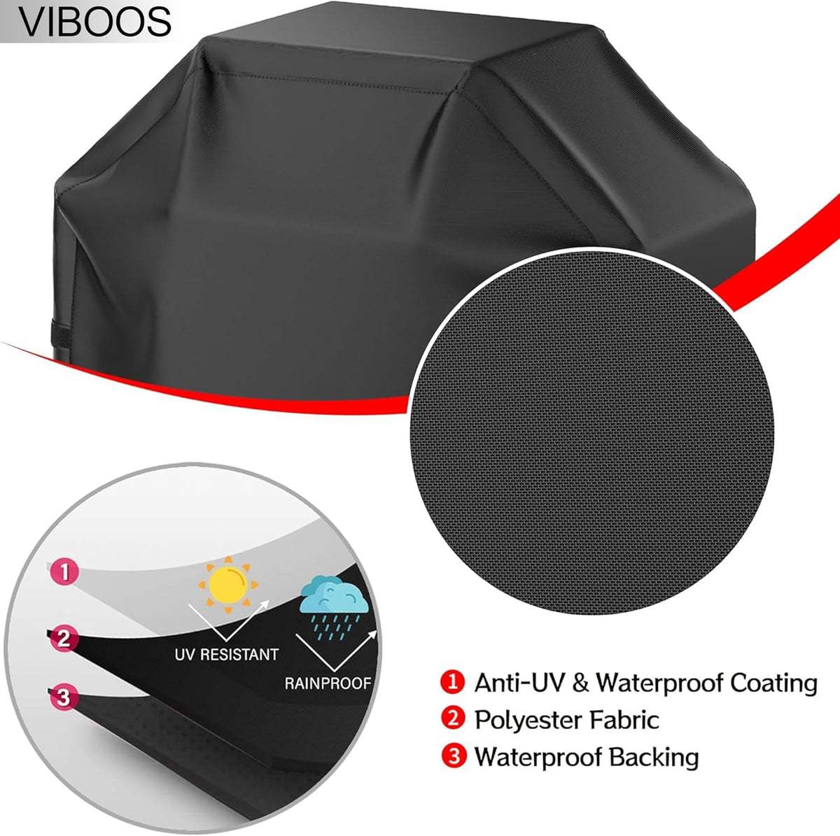 Grill Cover, 58 inch BBQ Gas Grill Cover for Outdoor Grill, Waterproof, Anti-UV, Rip-Proof, Black - Flavour Fushion Cooking Shop