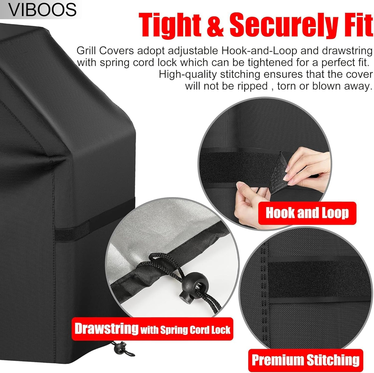 Grill Cover, 58 inch BBQ Gas Grill Cover for Outdoor Grill, Waterproof, Anti-UV, Rip-Proof, Black - Flavour Fushion Cooking Shop