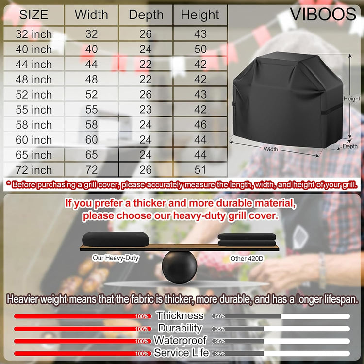 Grill Cover, 58 inch BBQ Gas Grill Cover for Outdoor Grill, Waterproof, Anti-UV, Rip-Proof, Black - Flavour Fushion Cooking Shop