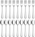24-piece Forks and Spoons Silverware Set, Food Grade Stainless Steel Flatware Cutlery Set for Home, Kitchen and Restaurant, Mirror Polished, Dishwasher Safe