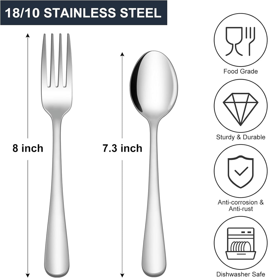 24-piece Forks and Spoons Silverware Set, Food Grade Stainless Steel Flatware Cutlery Set for Home, Kitchen and Restaurant, Mirror Polished, Dishwasher Safe