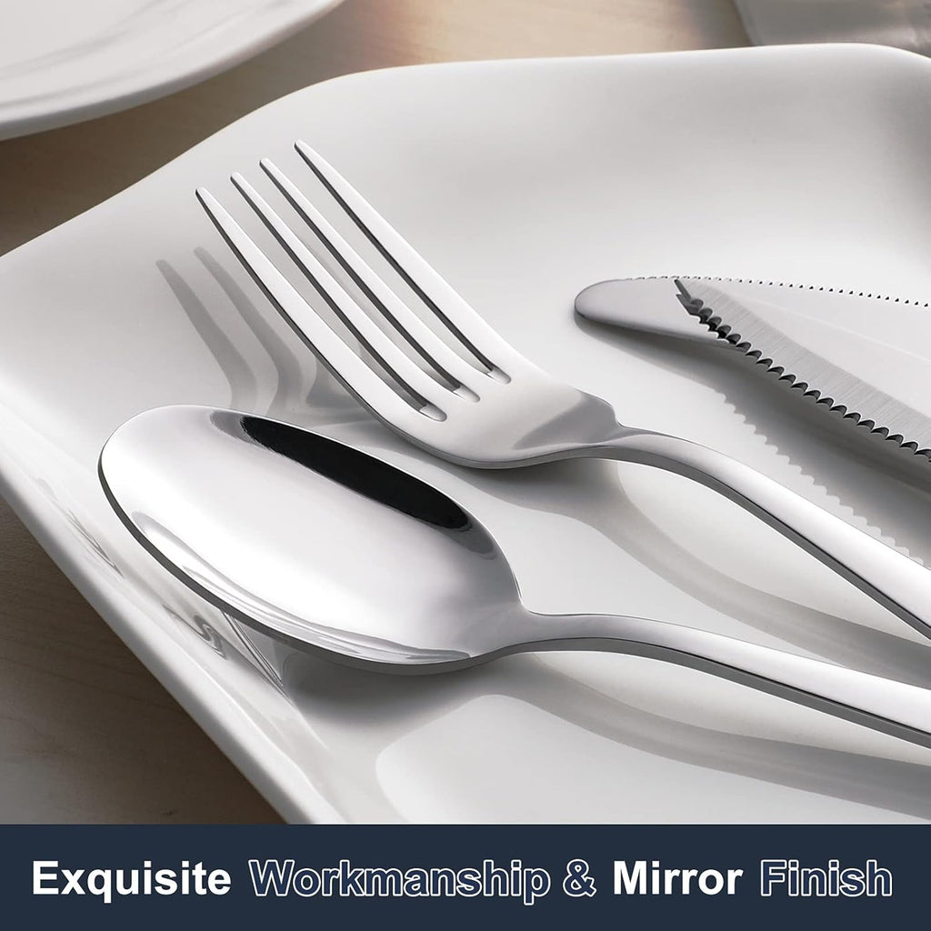 24-piece Forks and Spoons Silverware Set, Food Grade Stainless Steel Flatware Cutlery Set for Home, Kitchen and Restaurant, Mirror Polished, Dishwasher Safe