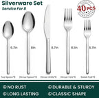 Premium 40-Piece Silverware Set for 8, 18/10 Stainless Steel Flatware Cutlery Set