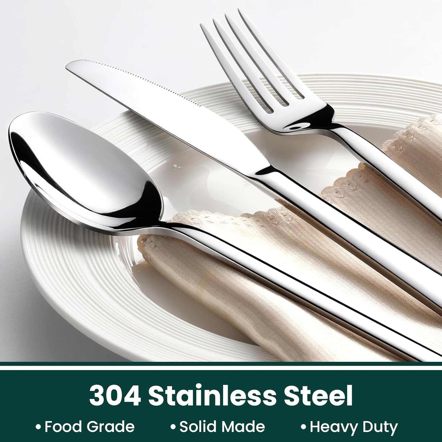 Premium 40-Piece Silverware Set for 8, 18/10 Stainless Steel Flatware Cutlery Set with Forks, Knives, Spoons, Durable and Elegant Design Utensils Tableware - Heavy Duty, Dishwasher Safe
