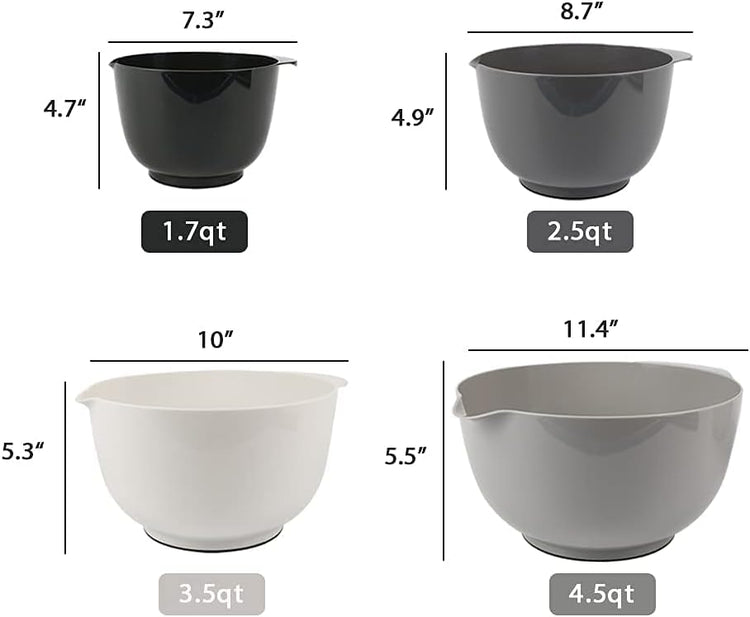 4-Piece BPA-Free Plastic Mixing Bowl Set 3.5QT – Grey - Flavour Fushion Cooking Shop