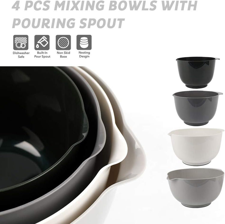 4-Piece BPA-Free Plastic Mixing Bowl Set 3.5QT – Grey - Flavour Fushion Cooking Shop