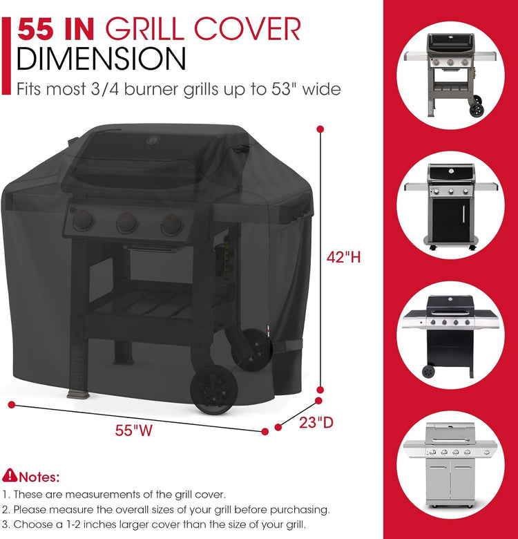 Grill Cover 55 Inch for Outdoor Grill, Heavy Duty, Waterproof, Fade Resistant, BBQ Cover - Flavour Fushion Cooking Shop
