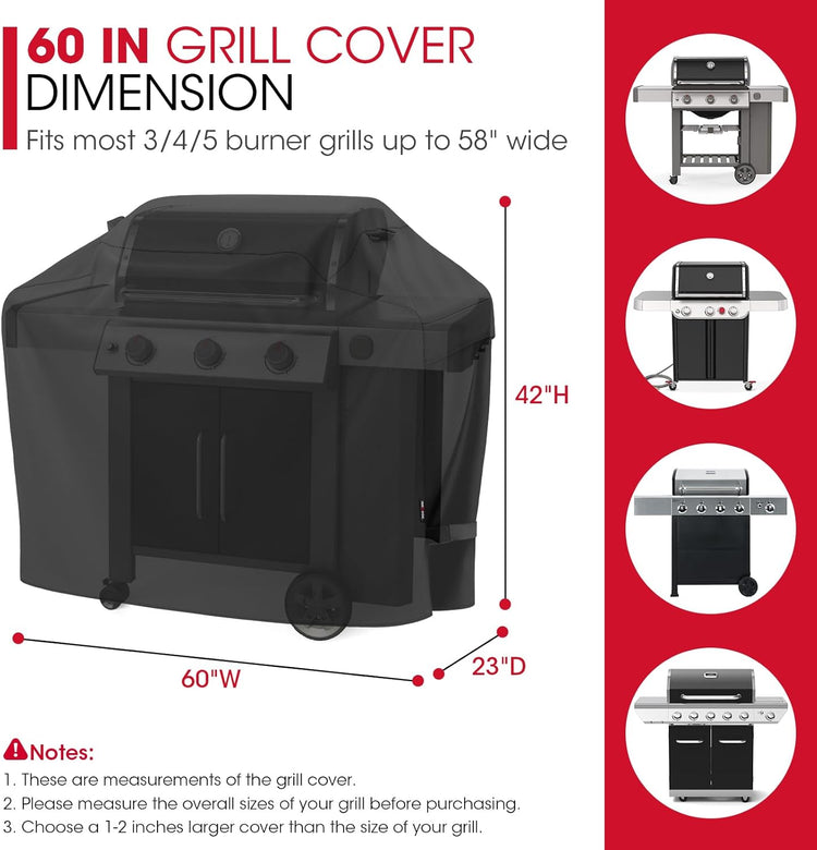 Grill Cover 60 Inch, Heavy Duty Waterproof Gas Grill Cover for Outside 58" Wide - Flavour Fushion Cooking Shop