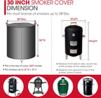 Round Smoker Cover 30 Inch, Heavy Duty Waterproof Charcoal Kettle BBQ 30" Dia x 36" H