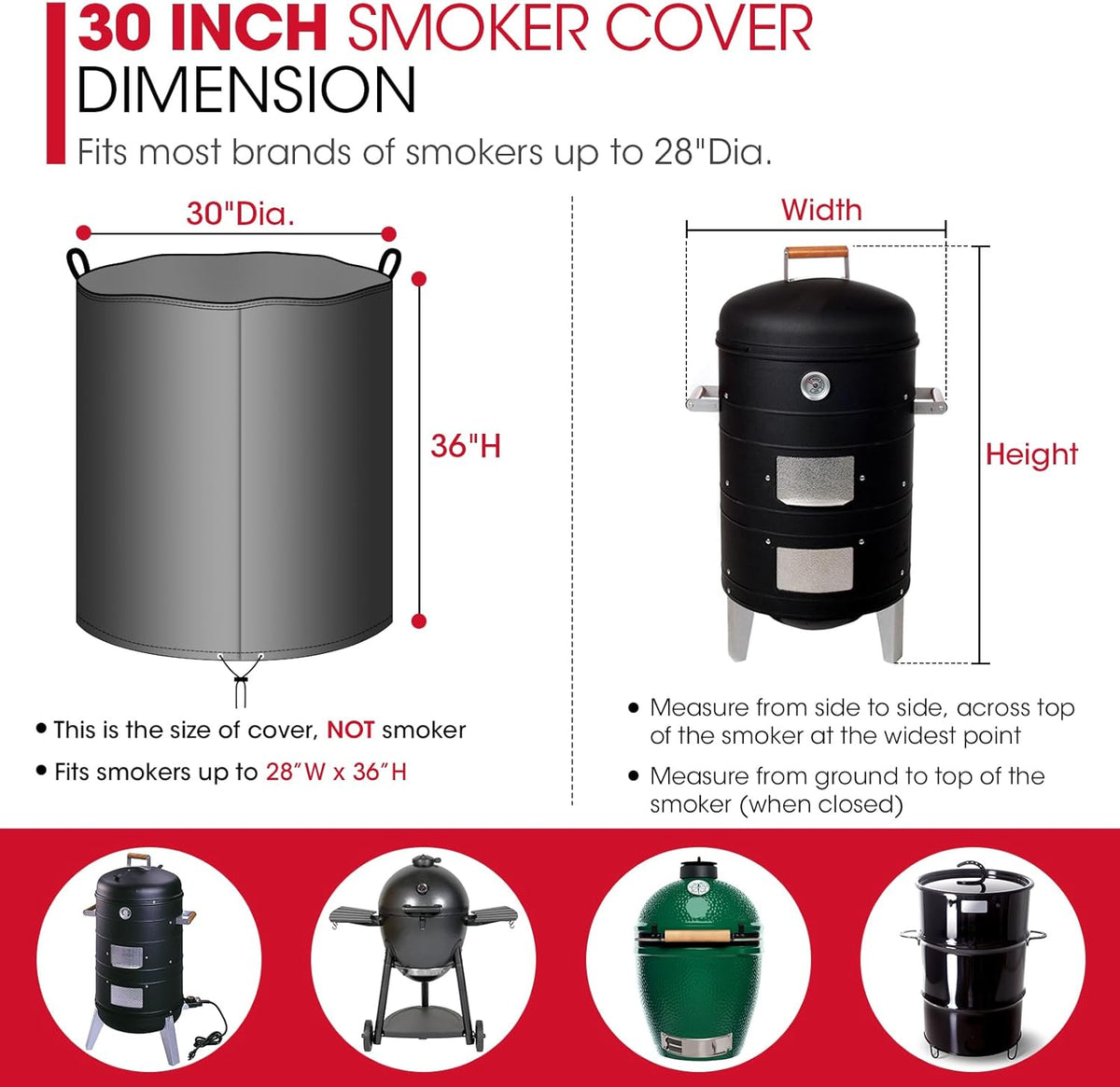 Round Smoker Cover 30 Inch, Heavy Duty Waterproof Charcoal Kettle BBQ 30" Dia x 36" H - Flavour Fushion Cooking Shop