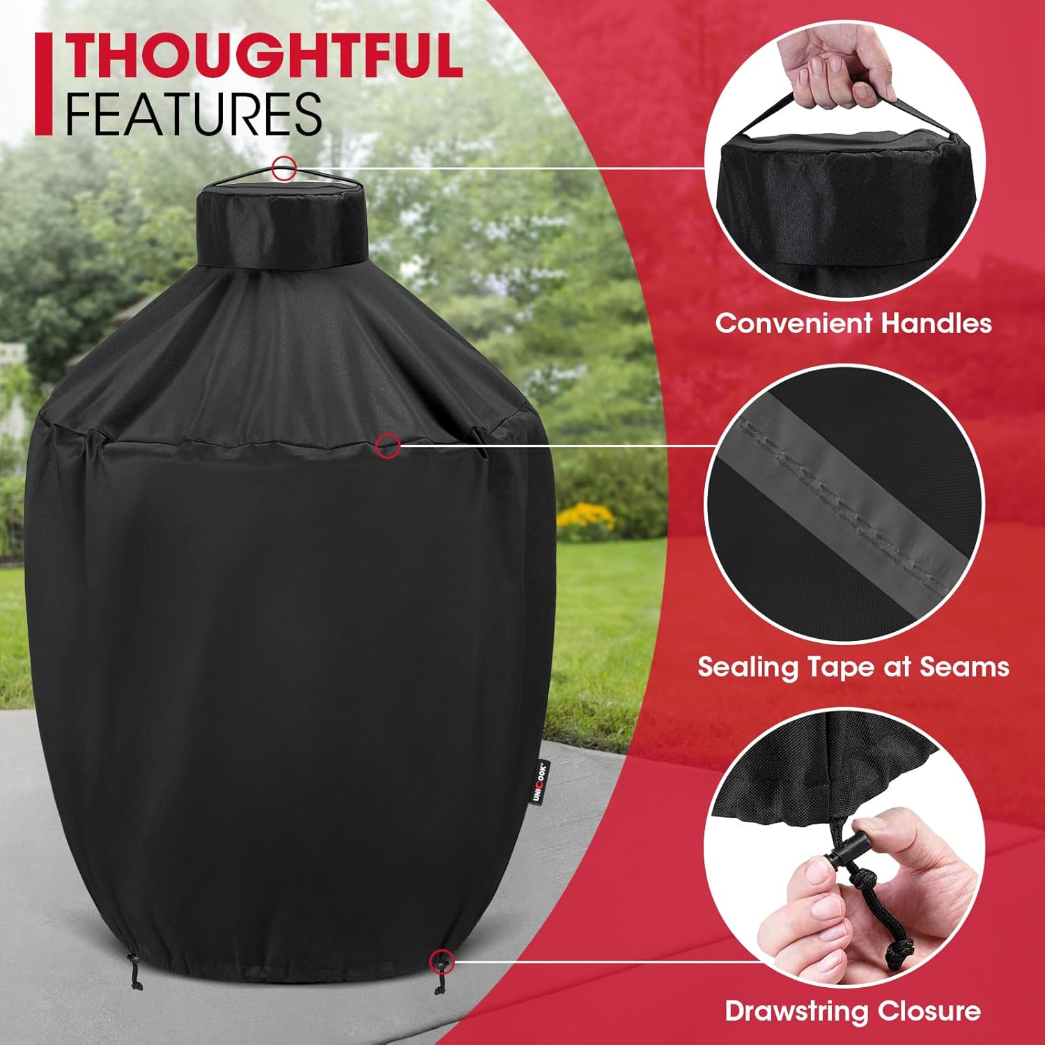 Grill Cover 31.5 Inch, Compatible with Large Big Green Egg, Kamado Joe and Pit Boss Ceramic Grills, Heavy Duty Waterproof BBQ Cover, Fade Resistant Round Smoker Protector, 31.5" Dia X 31.5" H