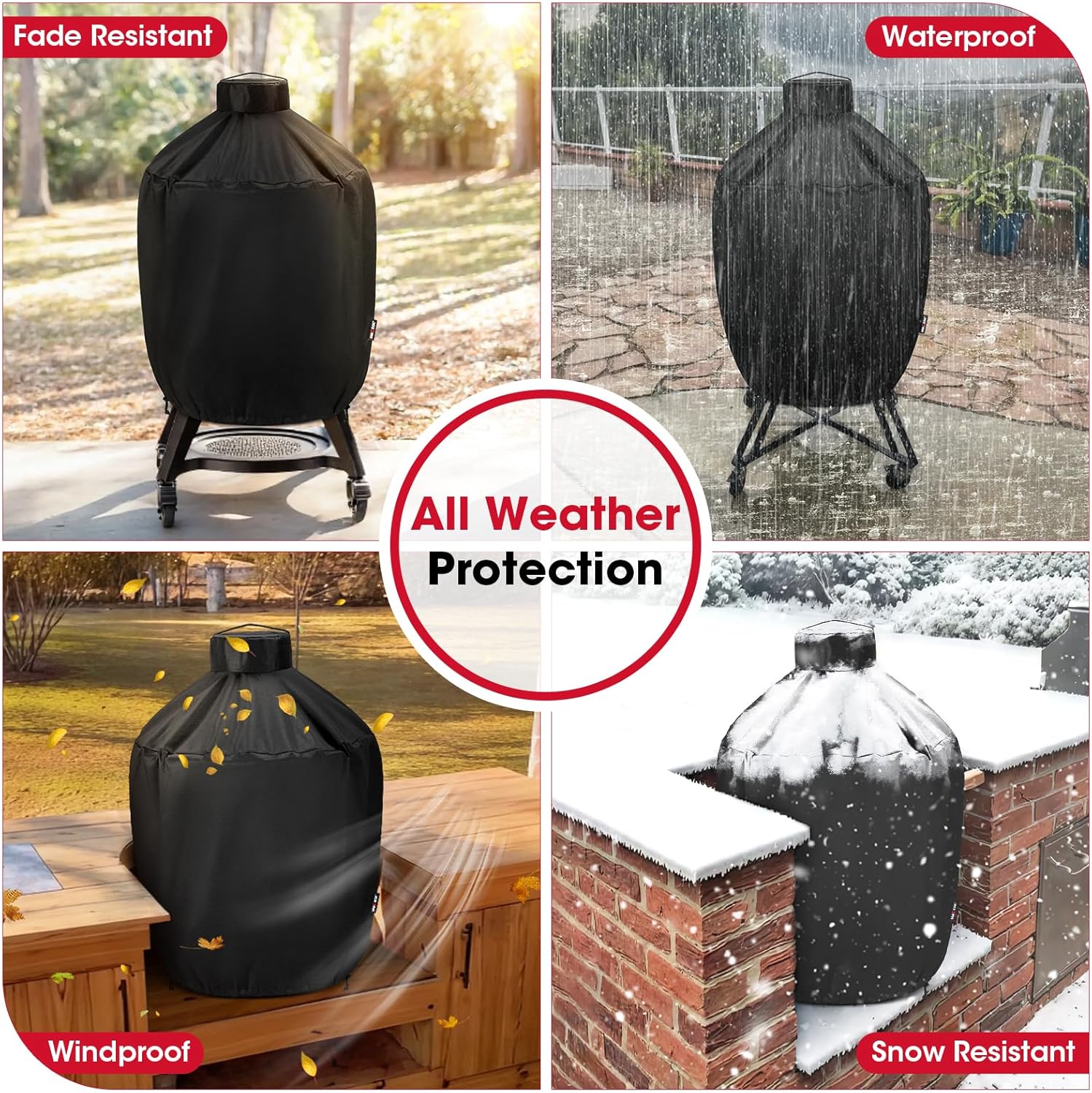 Grill Cover 31.5 Inch, Compatible with Large Big Green Egg, Kamado Joe and Pit Boss Ceramic Grills, Heavy Duty Waterproof BBQ Cover, Fade Resistant Round Smoker Protector, 31.5" Dia X 31.5" H