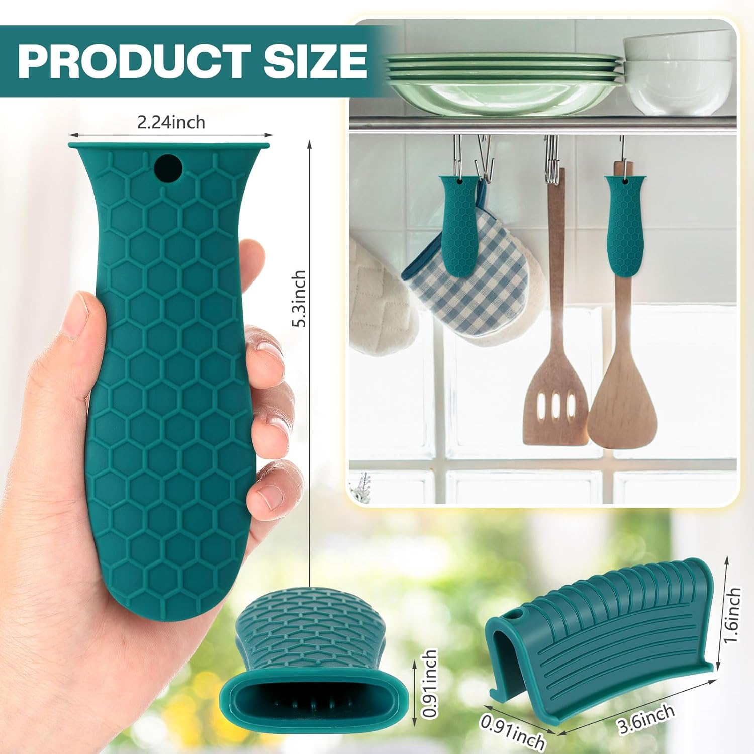 8 Pcs Silicone Pot Holders Set Cast Iron Handle Cover Heat Resistant Pot Handle Covers Potholder Non Slip Reusable Pan Sleeve for Frying Pan Kitchen Supplies(Green)