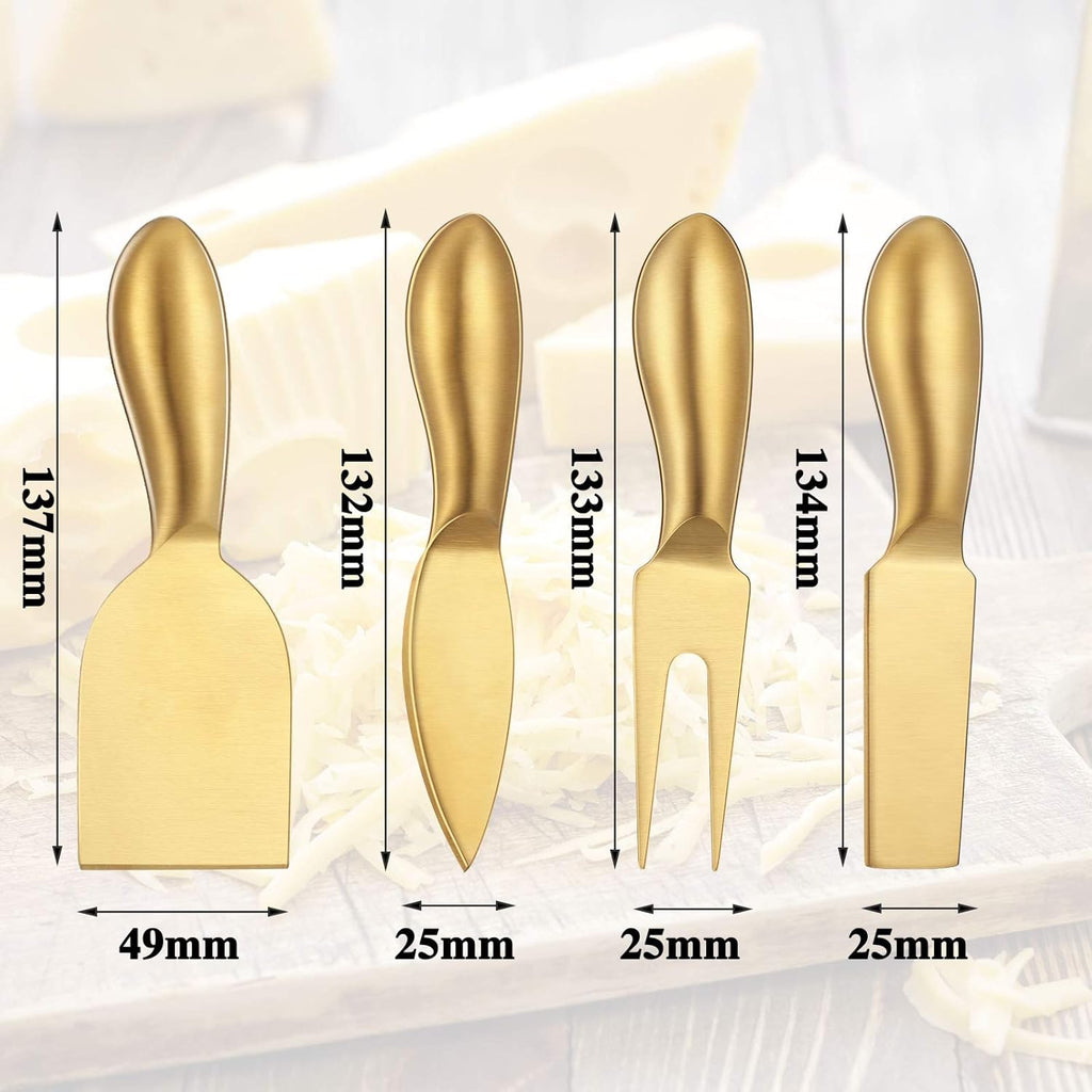 4 Pieces Stainless Steel Cheese Knives Set, Knife Fork Slicer Butter Knife Set for Charcuterie and Cheese Spread Kitchen Cooking Christmas Gift for Women (Gold)