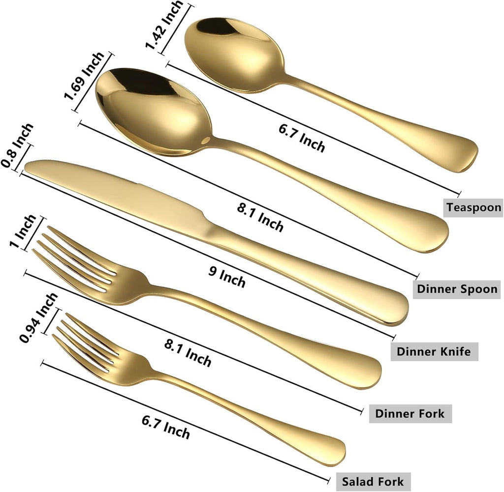 Gold Silverware Set, 20 Piece Golden Cutlery Set Service for 4, Stainless Steel Flatware Set Include Spoons Forks Knives Tableware Utensil Set for Kitchen Home Restaurant, Shiny Gold Polished
