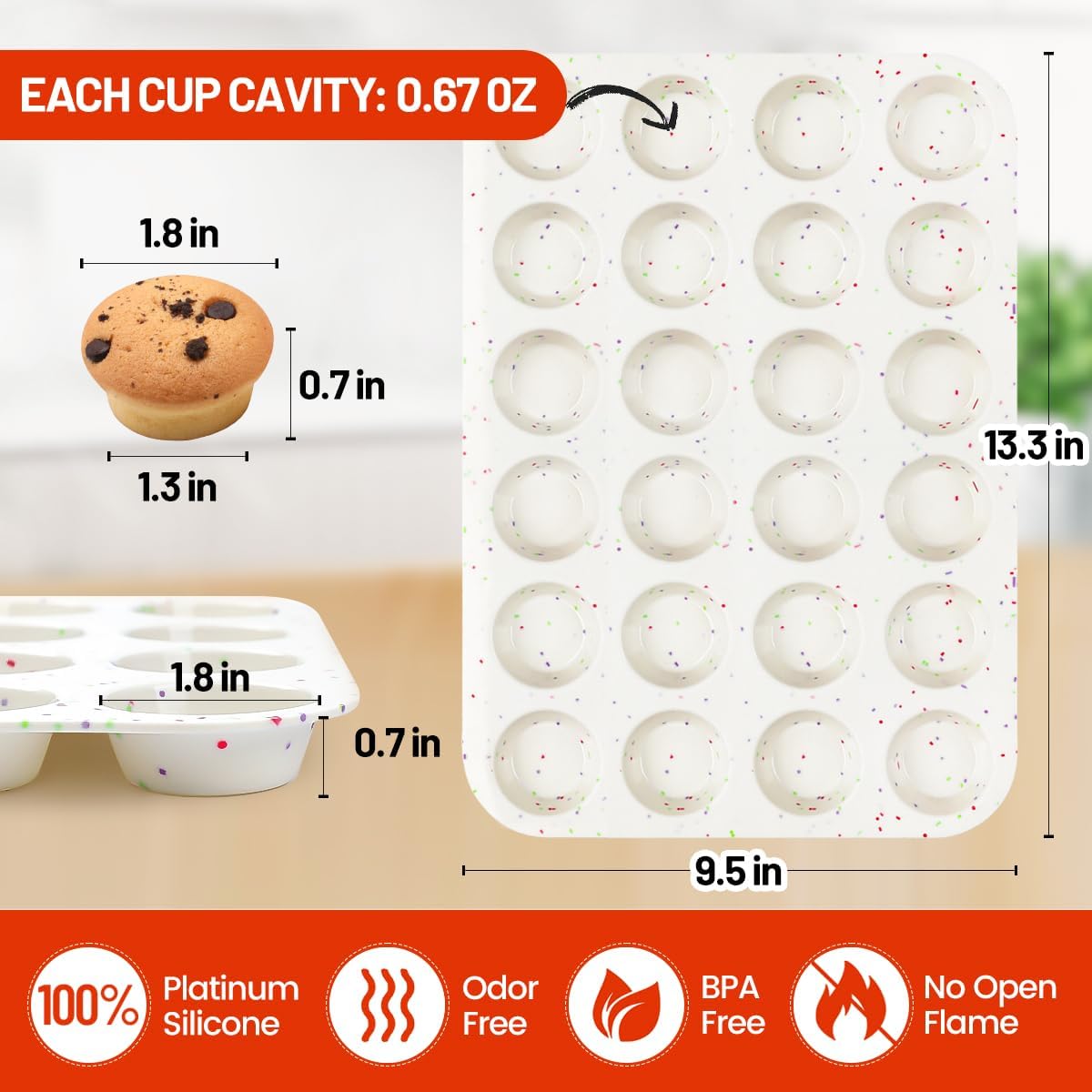 Silicone Mini Muffin Pan 24 Cups & Silicone Muffin Pan Regular Size 12 Cups