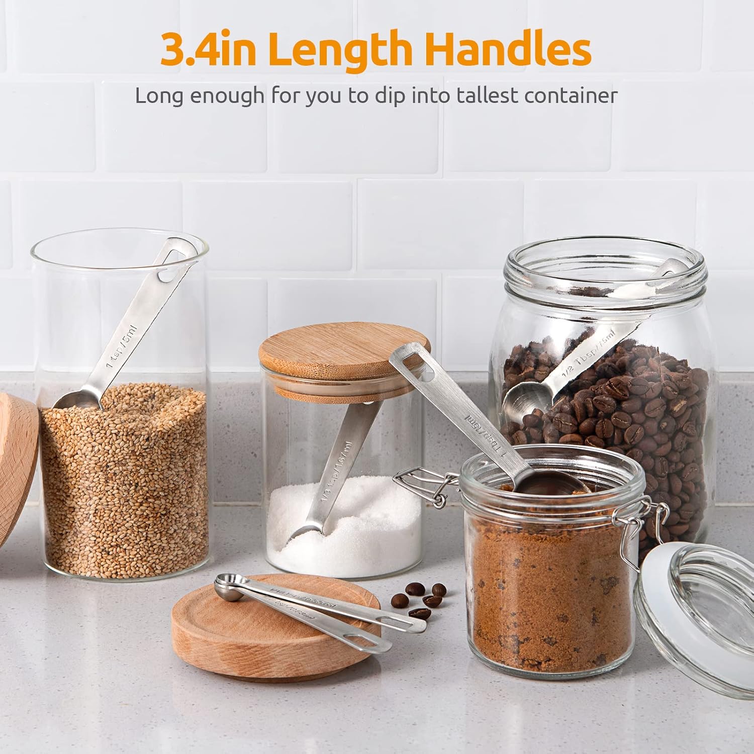 Measuring Spoons:  18/8 Stainless Steel Measuring Spoons Set of 9 Piece: 1/16 TSP, 1/8 TSP, 1/4 TSP, 1/3 TSP, 1/2 TSP, 3/4 TSP, 1 TSP, 1/2 tbsp & 1 tbsp Dry and Liquid Ingredients
