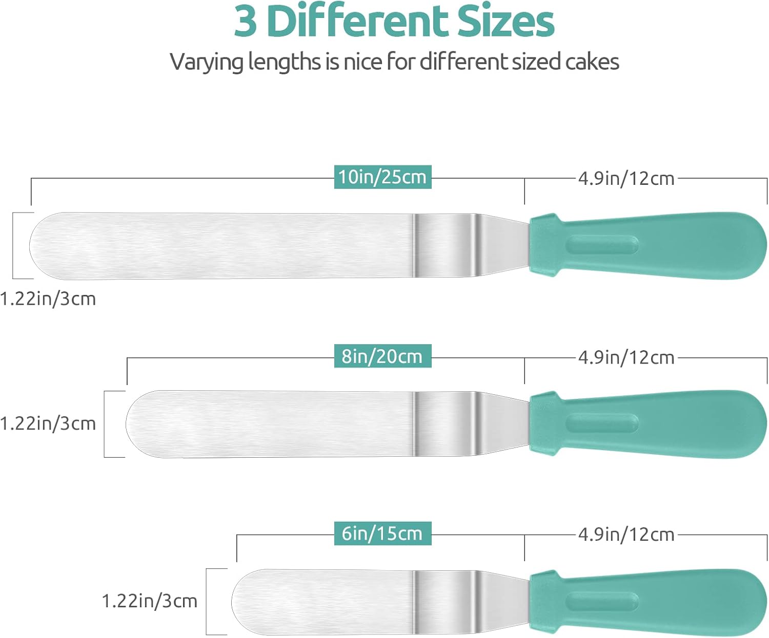 Icing Spatula,  Stainless Steel Angled Cake Decorating Frosting Spatula Set of 3 (Aqua Sky), and 8"+10"+12" Kitchen Cooking Tweezer: 18/8 Stainless Steel Metal Food Tong (Pointed Tip)