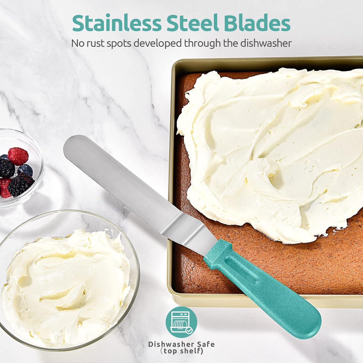 Icing Spatula,  Stainless Steel Angled Cake Decorating Frosting Spatula Set of 3 (Aqua Sky), and 8"+10"+12" Kitchen Cooking Tweezer: 18/8 Stainless Steel Metal Food Tong (Pointed Tip)