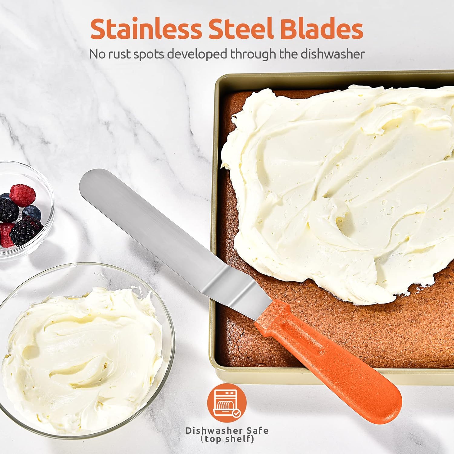 Icing Spatula,  Stainless Steel Angled Cake Decorating Frosting Spatula Set of 3 (Orange), and 8"+10"+12" Kitchen Cooking Tweezer: 18/8 Stainless Steel Metal Food Tong (Pointed Tip)
