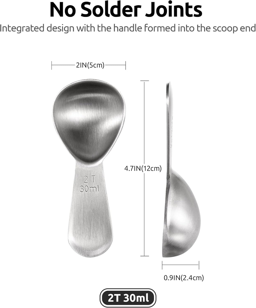 2 Tablespoon Metal Measuring Spoon Set of 2 with Short Handled Measure Scooper (Silver, 2Tbsp/30ml) and 8in Kitchen Plating Tweezer:18/8 Stainless Steel Food-Grade Metal Food Tong (Round Tip)