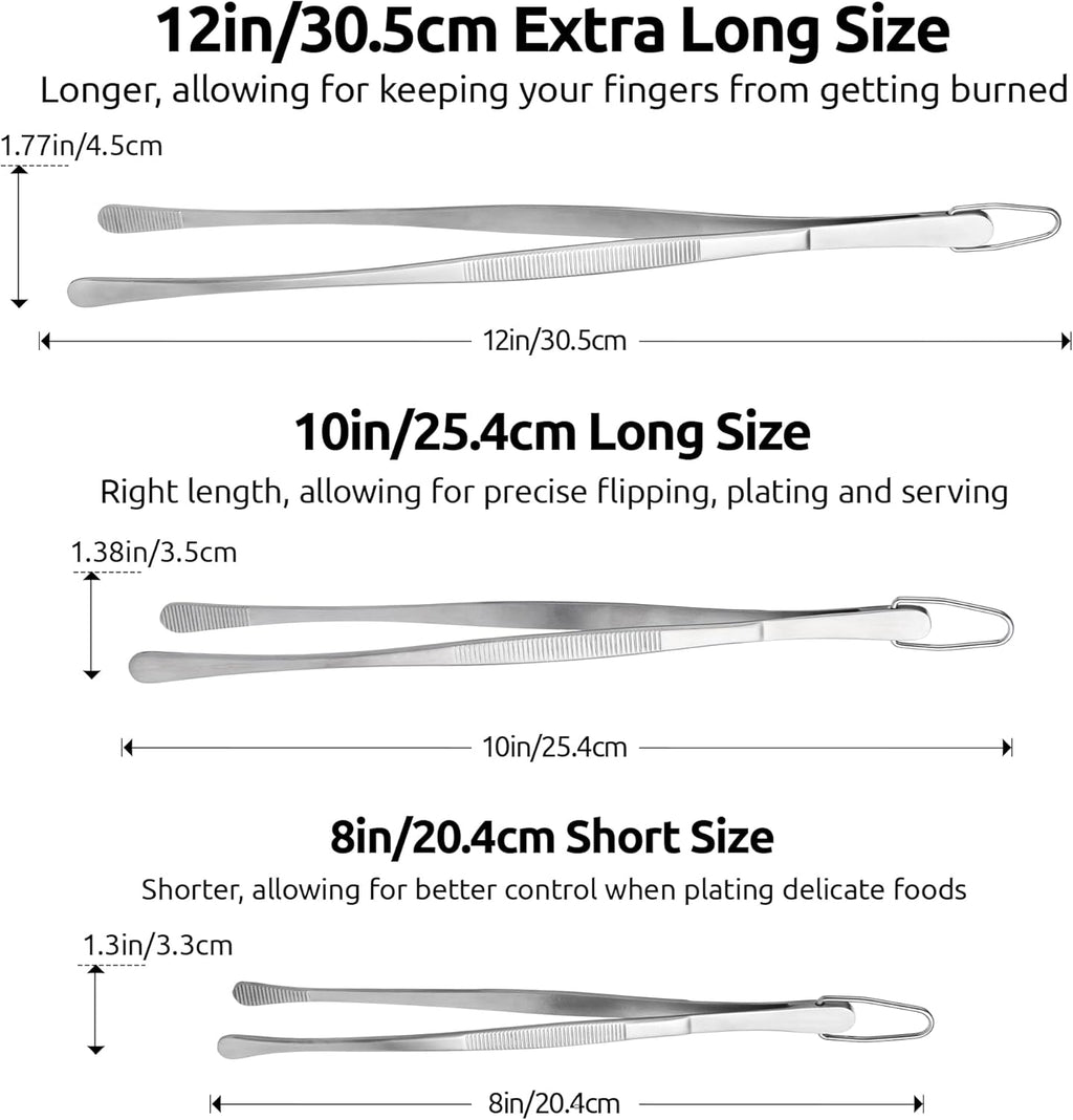 2 Tablespoon Metal Measuring Spoon Set of 2 with Short Handled Measure Scooper (Silver, 2Tbsp/30ml) and 8in Kitchen Plating Tweezer:18/8 Stainless Steel Food-Grade Metal Food Tong (Round Tip)