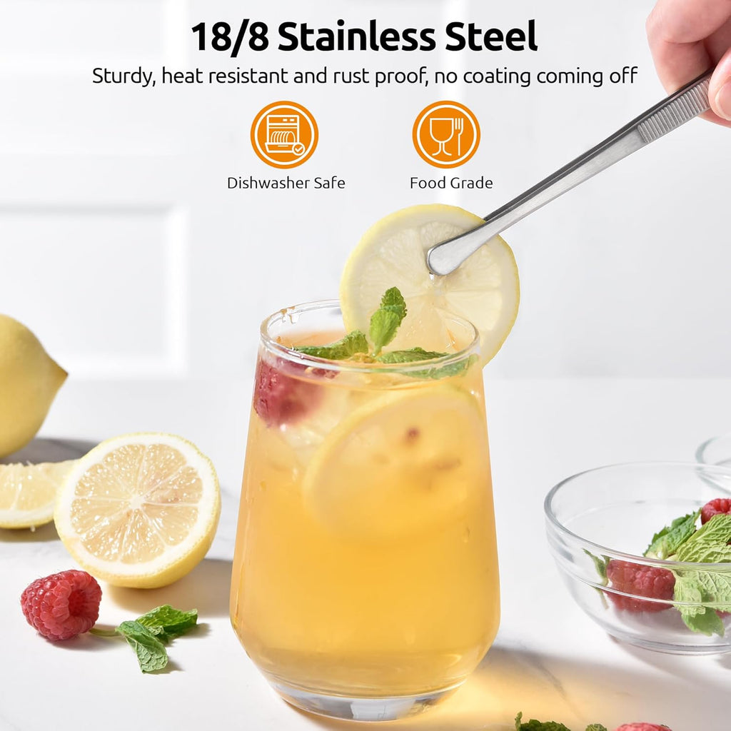 2 Tablespoon Metal Measuring Spoon Set of 2 with Short Handled Measure Scooper (Silver, 2Tbsp/30ml) and 8in Kitchen Plating Tweezer:18/8 Stainless Steel Food-Grade Metal Food Tong (Round Tip)