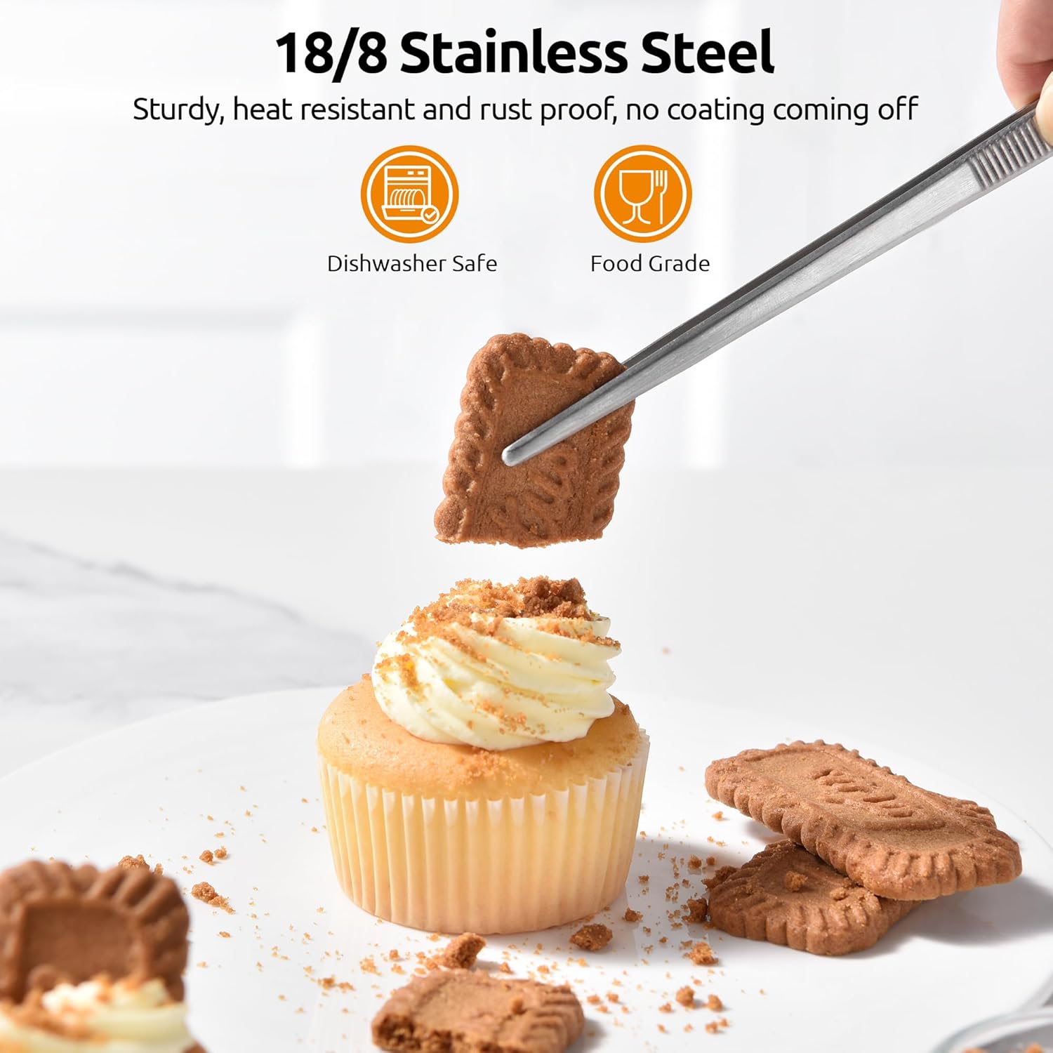 600ºF Heat Resistant 7/9/12 inches Silicone Cooking Tongs with Non Stick Rubber Tips (Black) and 8"+10"+12" Kitchen Tweezer Set: 18/8 Stainless Steel Food-Grade Metal Food Tong (Pointed Tip)