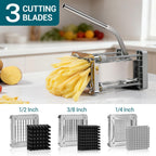 French Fry Cutter,  Professional Stainless Steel Potato Cutter with 1/2", 1/4", 3/8" & Wedge Blades
