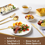 30-Piece Gold Silverware Set, Flatware Set for 6, Food-Grade Stainless Steel Cutlery Set,