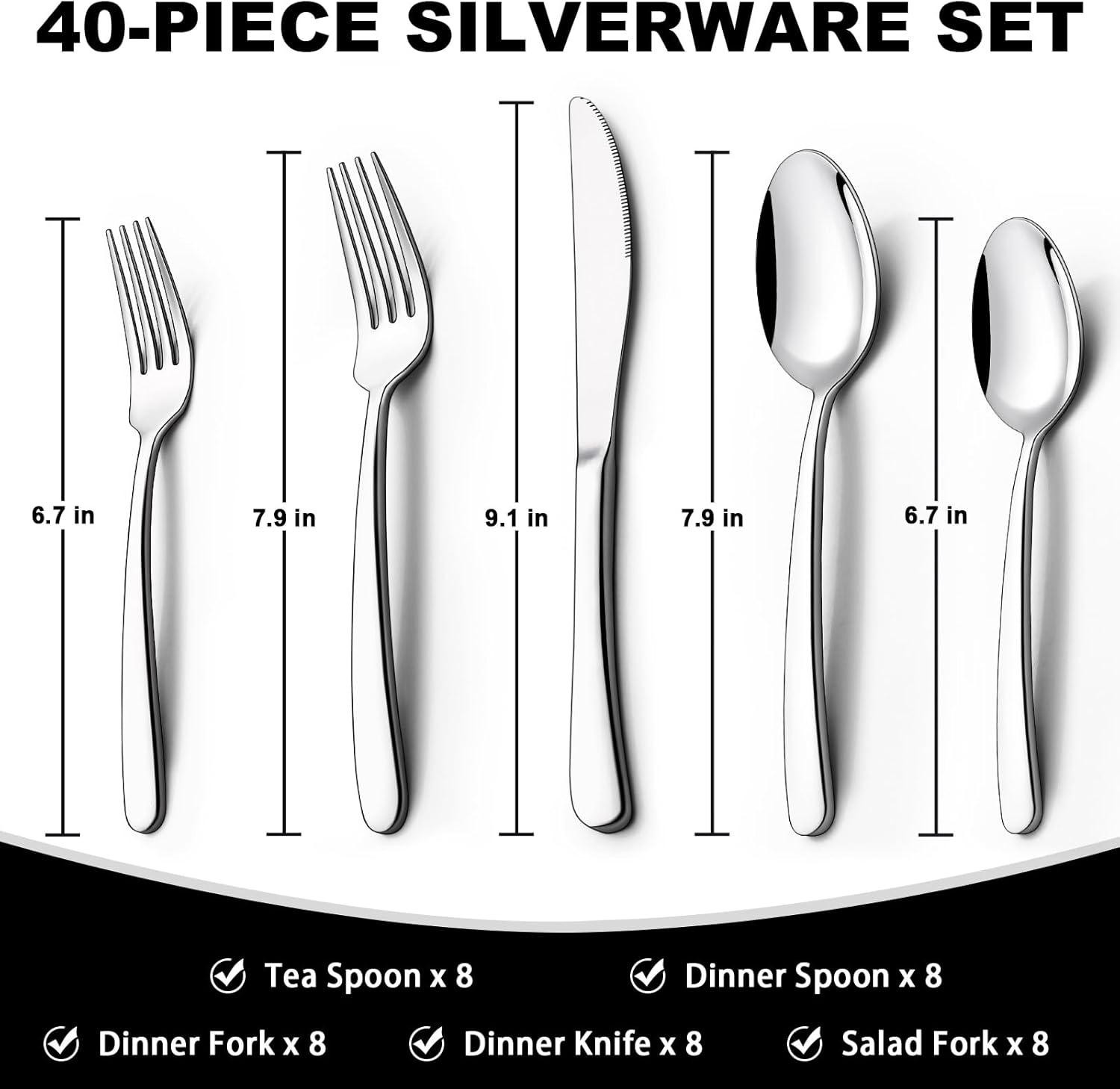 40-Piece Silverware Set with Organizer,  Heavy Duty Stainless Steel Flatware Set for 8, Food-Grade Tableware Cutlery Set, Utensil Sets for Home Restaurant, Mirror Finish, Dishwasher Safe